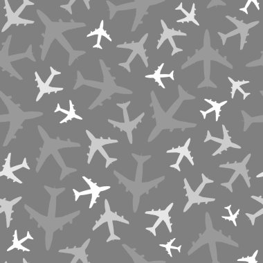 Uçaklar ile Seamless modeli. Gri tonlama varyant.