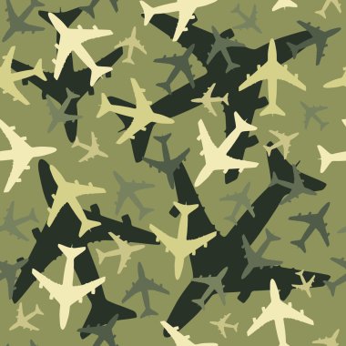Uçaklar ile sorunsuz arka plan deseni. Yeşil askeri kamuflaj sürüm.