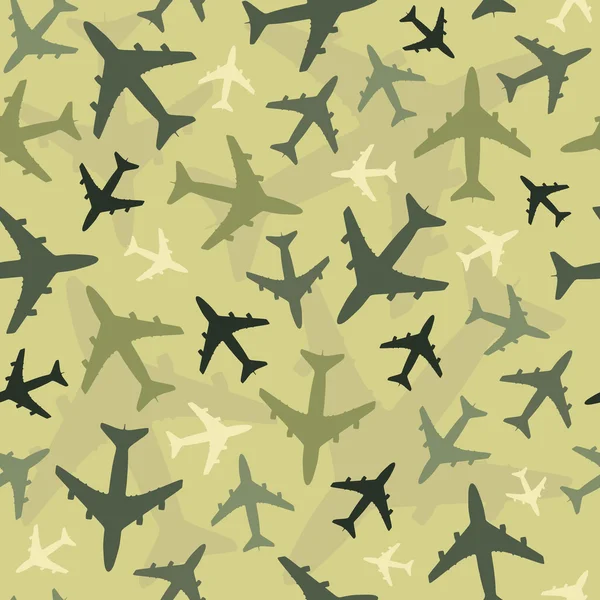 Patrón de fondo sin costuras con aviones. Versión de camuflaje militar verde claro . — Vector de stock