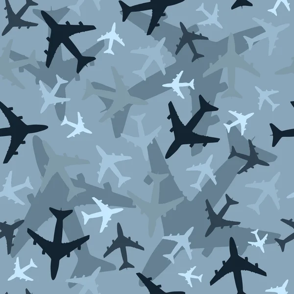 Patrón de fondo sin costuras con aviones. Versión camuflaje azul claro . — Vector de stock