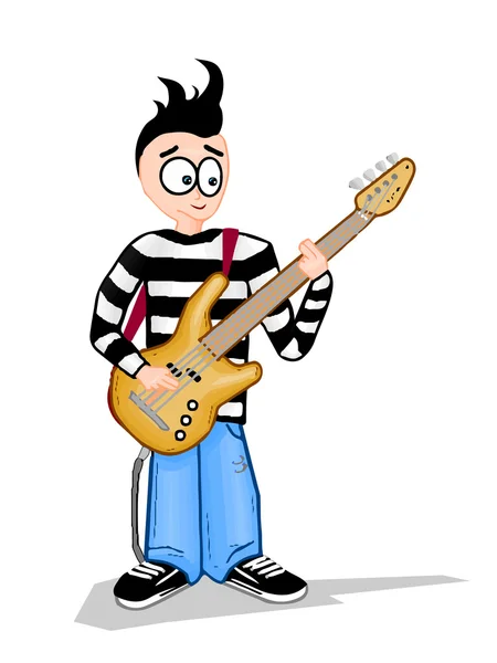 Young bass guitar player illustration — Stock Photo, Image