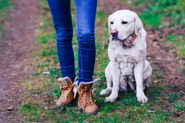 Ahşap bir köpek ile genç kız