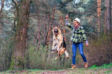Ormanda güzel kızla oynayan Alman çoban