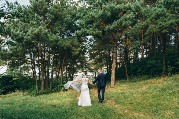 Glad brud på en promenad i parken — Stockfoto