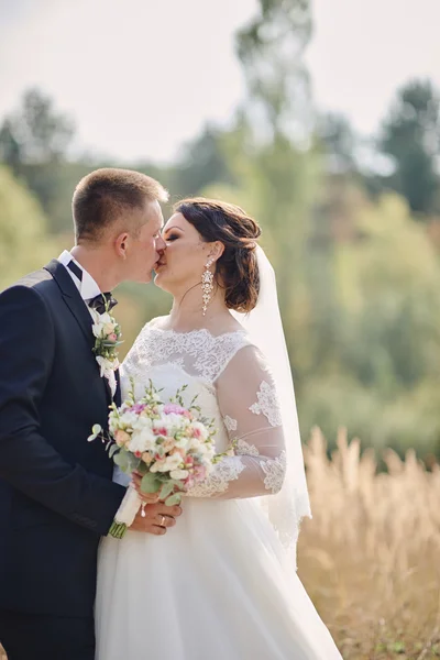 Feliz novia y novio en el día de su boda — Foto de Stock