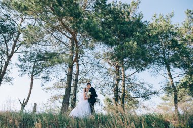 Damat ve gelin bir arada. Düğün çifti.