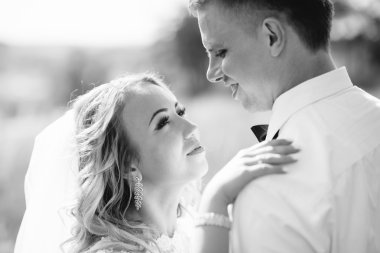 Damat ve gelin bir arada. Düğün çifti.