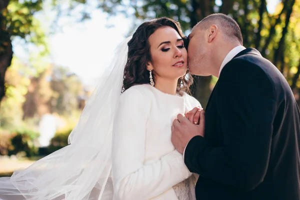 Noiva feliz e noivo em seu dia do casamento — Fotografia de Stock