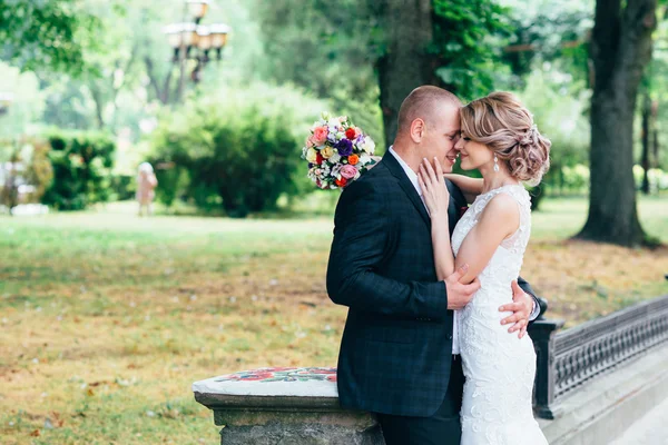 Coppia sposa e sposo il giorno del loro matrimonio — Foto Stock