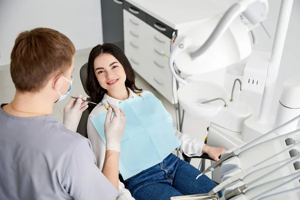 Portrait Smiling Girl Dental Chair Dentistry — Stock Photo, Image