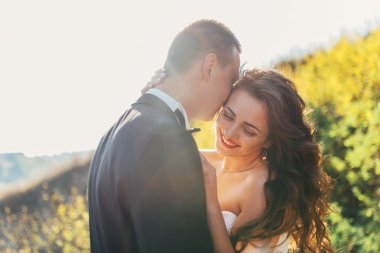 Sadece evli eski kalenin arka plan üzerinde yürümek