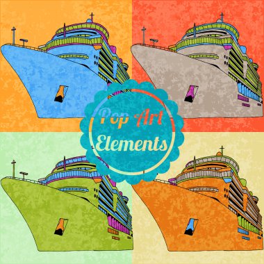 Pop art style elements. Set of vector cruise liners