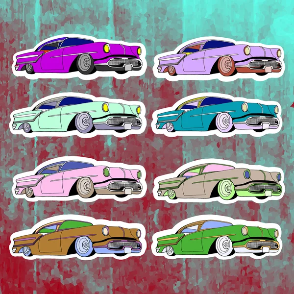 Pop art stickers set. Hand drawing lowrider.Vector illustration — Stock Vector