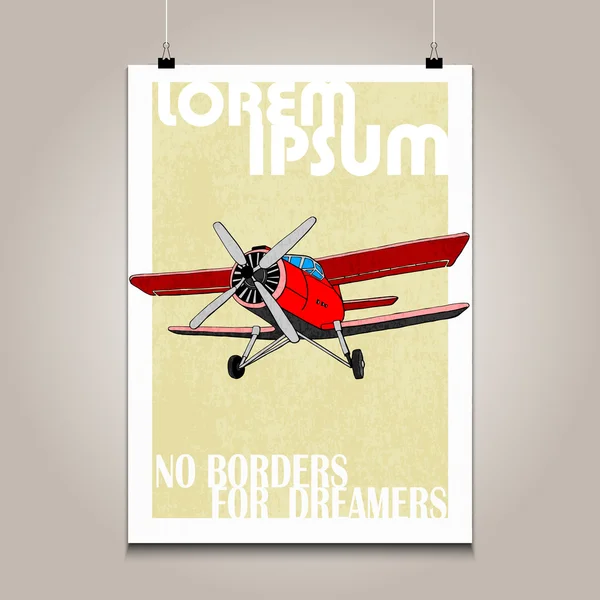 Vintage poster with high detail  plane. Grunge texture and motivation phrase. — Wektor stockowy