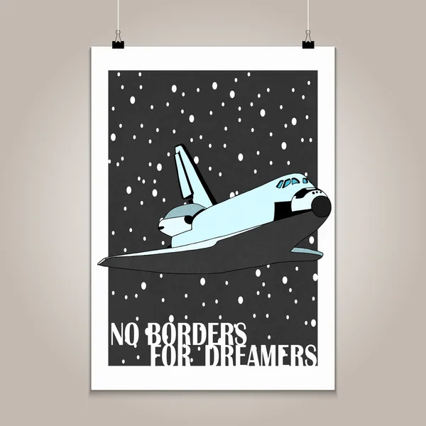 Vintage poster with high detail  shuttle. Grunge texture and motivation phrase. — Stock Vector