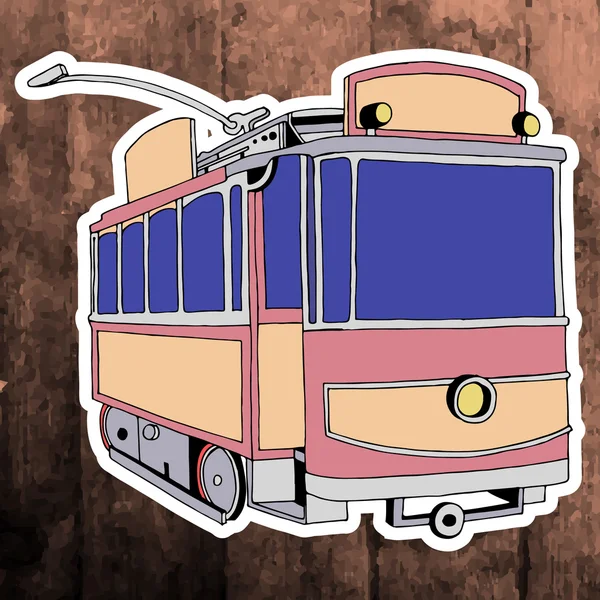 Pop-Art-Sticker. Handzeichnung retro tram.vector illustration — Stockvektor