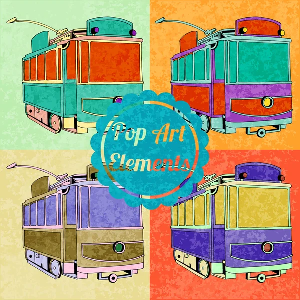 Pop art style elements. Set of vector trams — 图库矢量图片