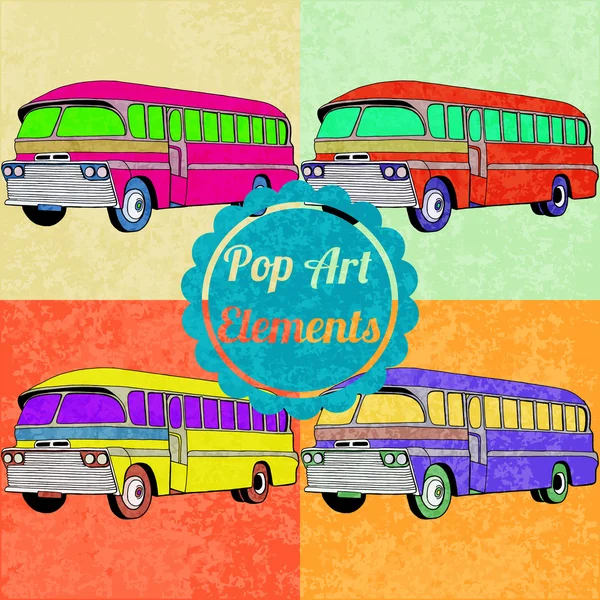 Elementi di stile pop art. Serie di bus vettoriali — Vettoriale Stock