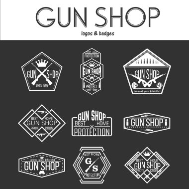 Gun shop logotypes and badges vector set clipart