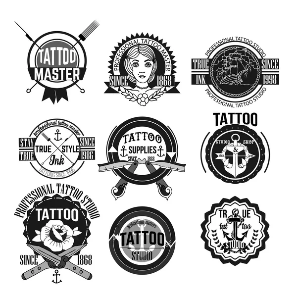 Logotipos de tatuagem caseira e conjunto de vetor de emblemas — Vetor de Stock