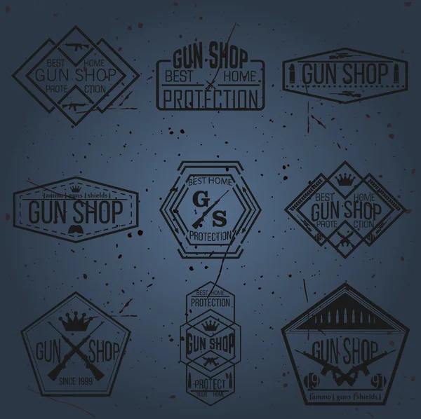 Pistole shop logotypy a odznaky vektorové sada — Stockový vektor