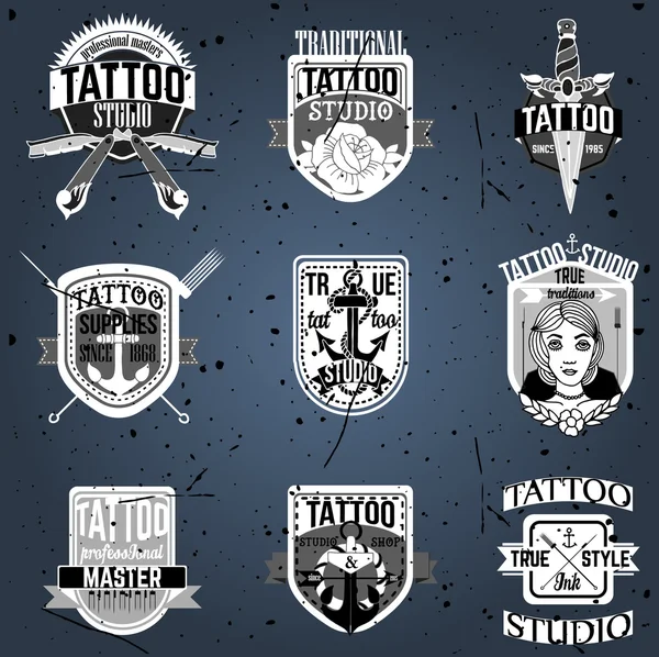 Logotipos de tatuagem caseira e conjunto de vetor de emblemas — Vetor de Stock