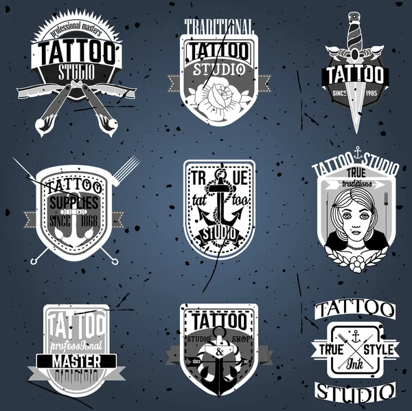 Logotipos de tatuagem caseira e conjunto de vetor de emblemas —  Vetores de Stock