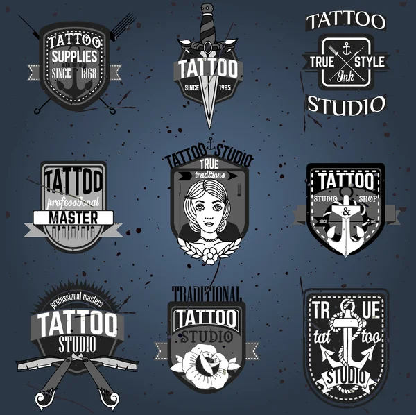 Logotipos de tatuagem caseira e conjunto de vetor de emblemas —  Vetores de Stock