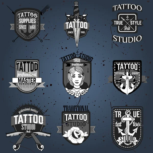 Zelfgemaakte tatoeage logo's en badges vector set — Stockvector