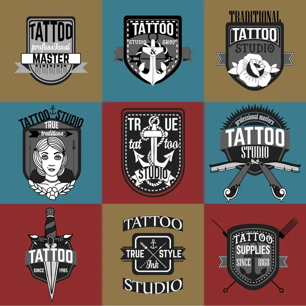 Tattoo logos and badges vector set — Stock Vector