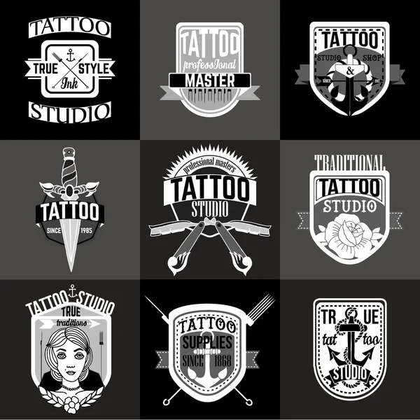 Logotipos de tatuagem caseira e conjunto de vetor de emblemas — Vetor de Stock