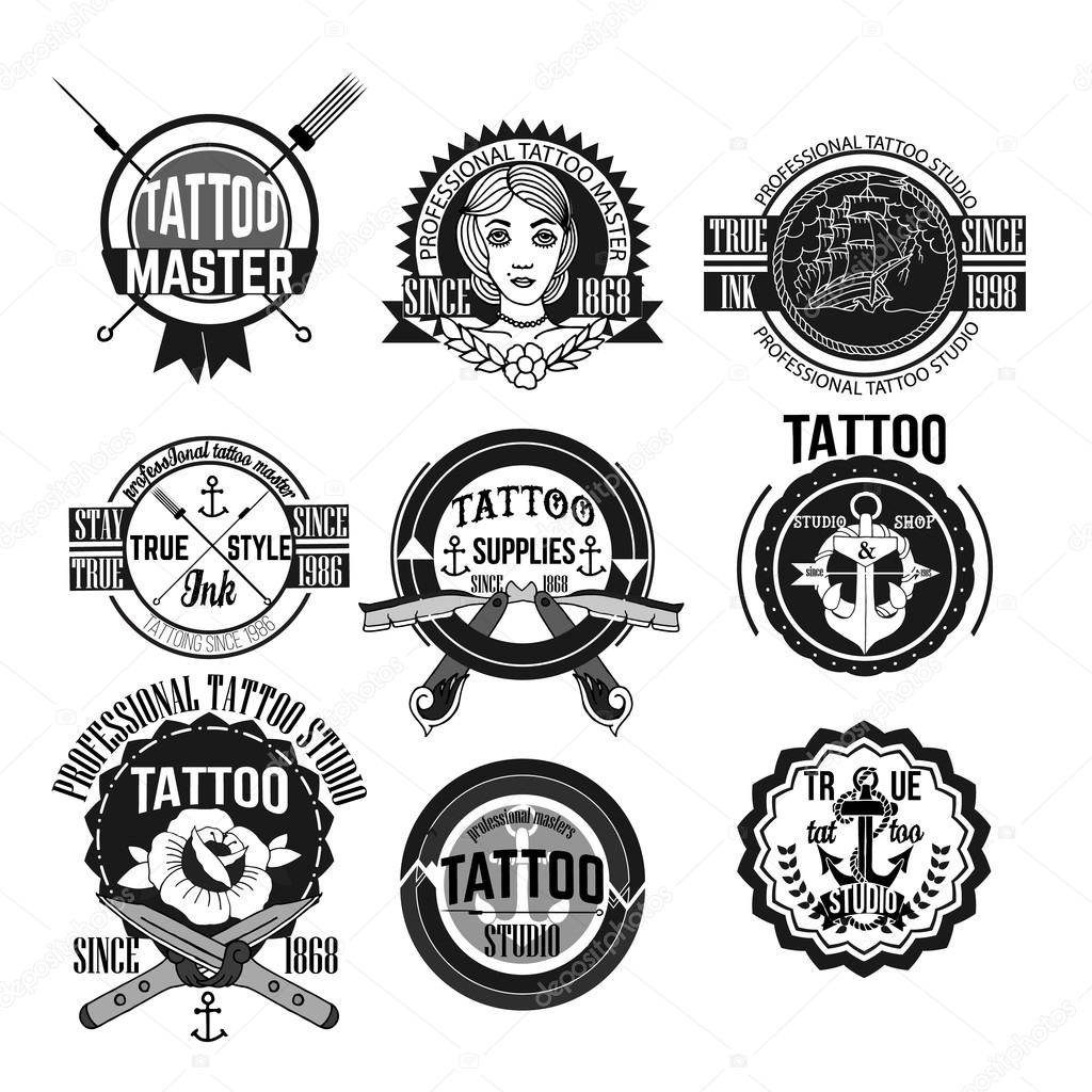 Tattoo logos and badges vector set