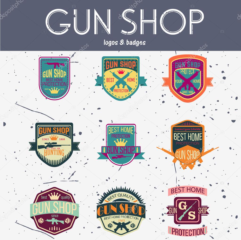 Gun shop logotypes and badges