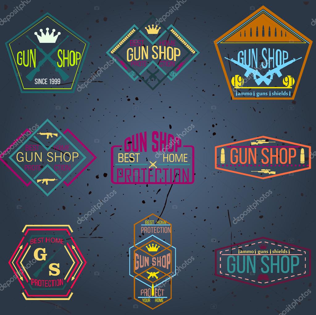 Gun shop logotypes and badges