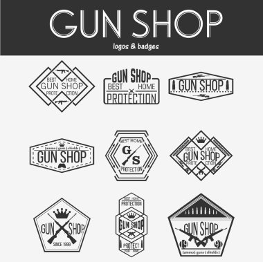 Vektör kümesi silah dükkanı Logotype ve rozetleri