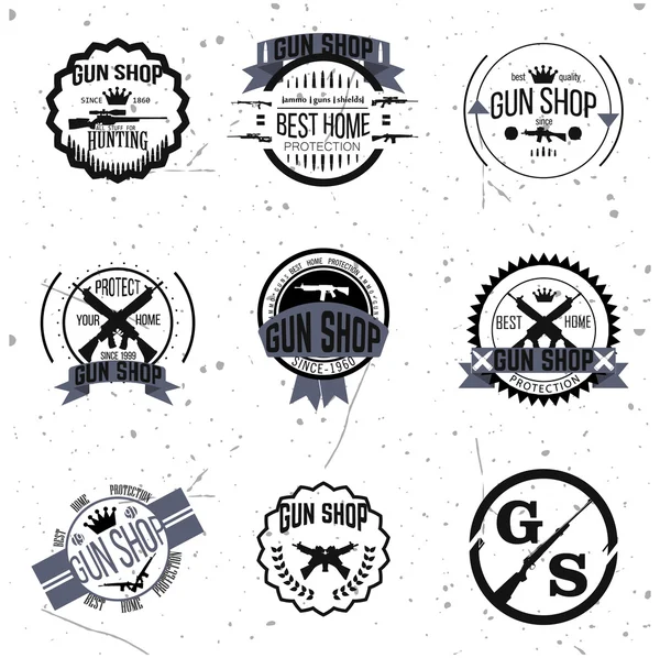 Logotipos de lojas de armas e conjuntos de vetores de emblemas — Vetor de Stock
