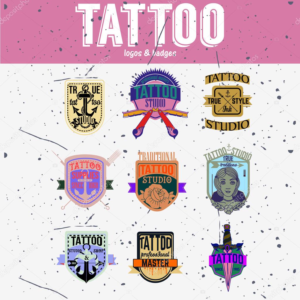 Made tattoo logos and badges vector set