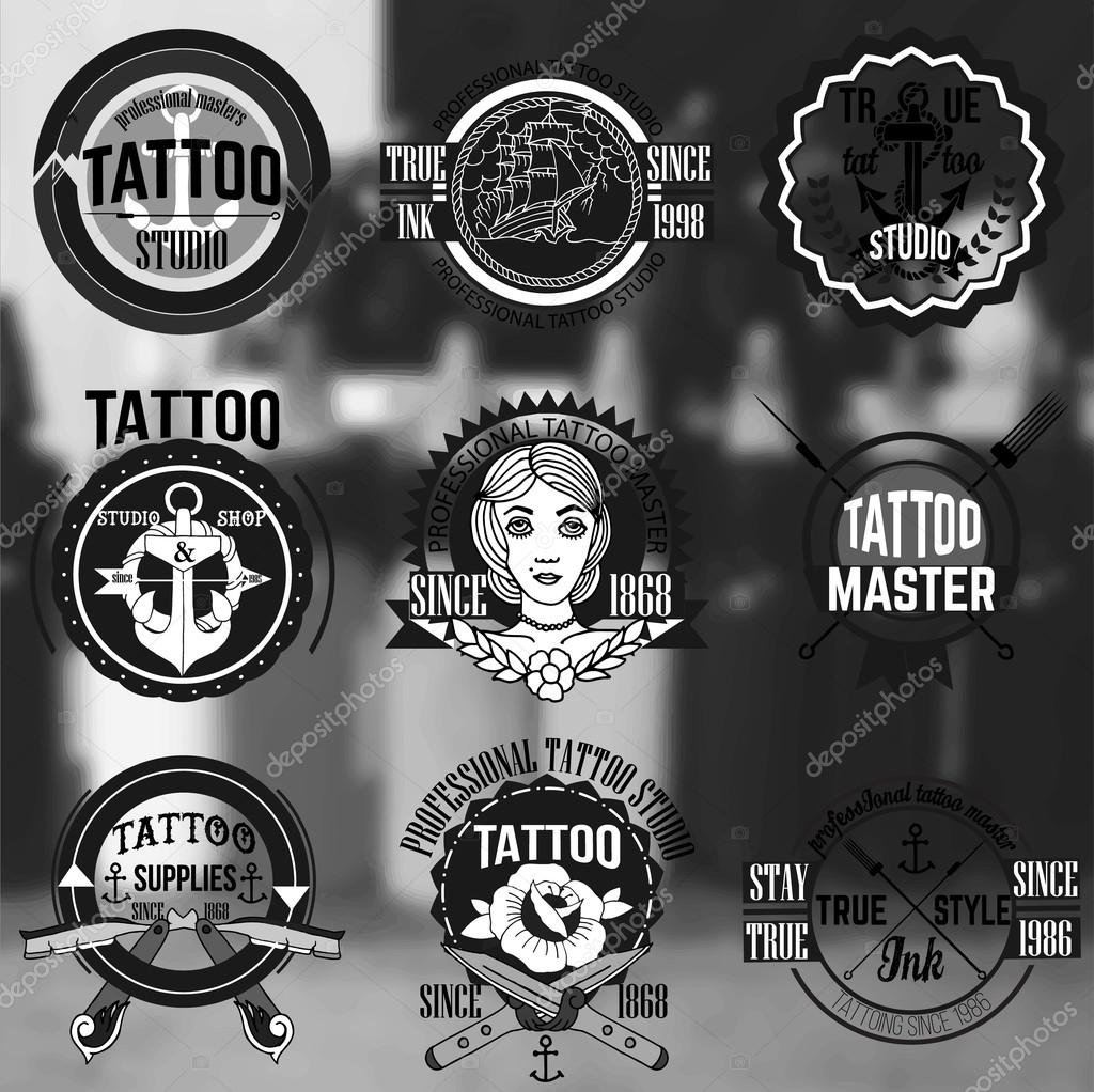 Tattoo logos and badges vector set