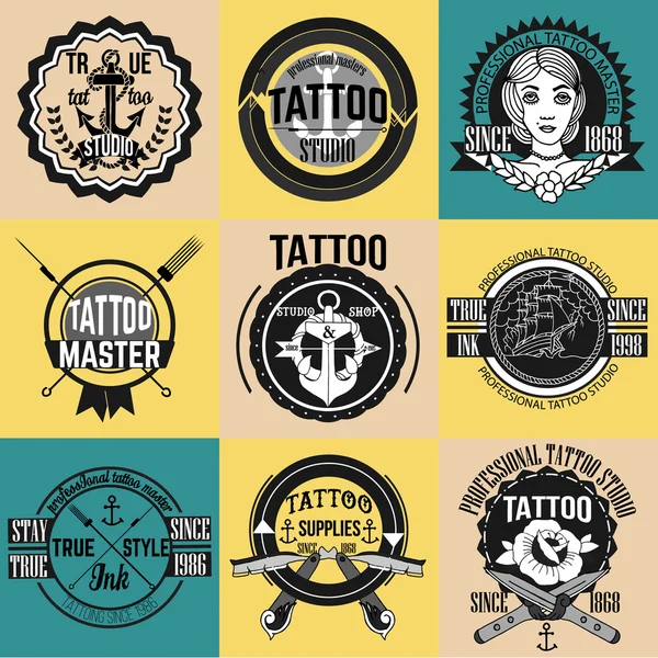 Logotipos de tatuagem caseira e conjunto de vetor de emblemas — Vetor de Stock