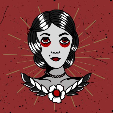 T-shirt tasarım dövmesi ile çizim eski okul kız 