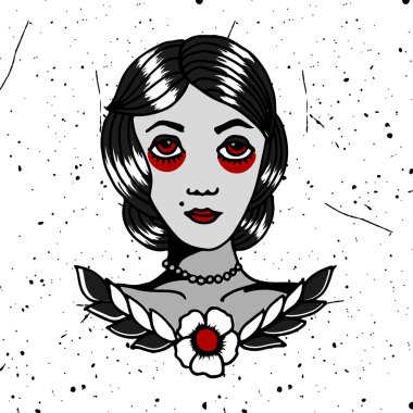 T-shirt tasarım dövmesi ile çizim eski okul kız 