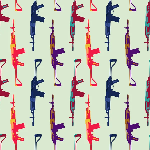 Disegnato a mano modello di cuciture pop art con pistole colorfull — Vettoriale Stock