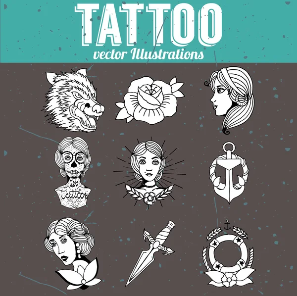 Tattoo ontwerpen vector set — Stockvector