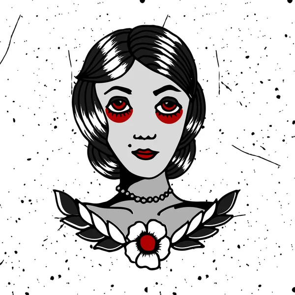 Diseño de camiseta de tatuaje con dibujo de chica de la vieja escuela — Vector de stock