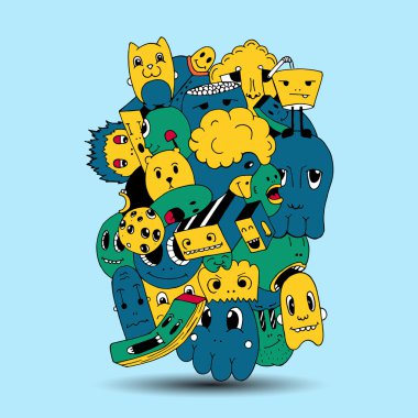 El yapımı ve karalamalar öğeleri arka plan. Tişört ve eşofman üstünü tasarım. Vektör çizim