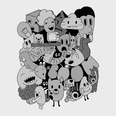 El yapımı ve karalamalar öğeleri arka plan. Tişört ve eşofman üstünü tasarım. Vektör çizim