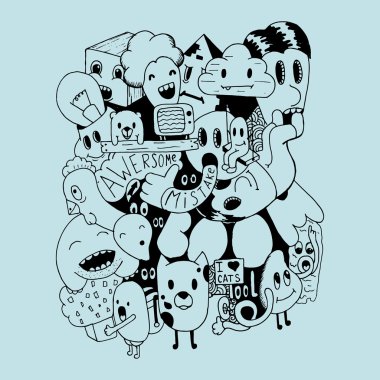 El yapımı ve karalamalar öğeleri arka plan. Tişört ve eşofman üstünü tasarım. Vektör çizim