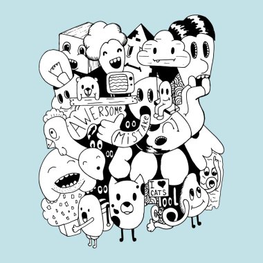 El yapımı ve karalamalar öğeleri arka plan. Tişört ve eşofman üstünü tasarım. Vektör çizim