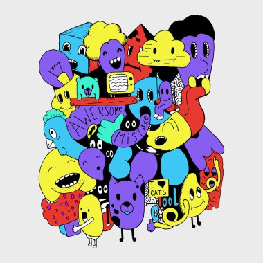 El yapımı ve karalamalar öğeleri arka plan. Tişört ve eşofman üstünü tasarım. Vektör çizim