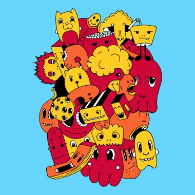 El yapımı ve karalamalar öğeleri arka plan. Tişört ve eşofman üstünü tasarım. Vektör çizim